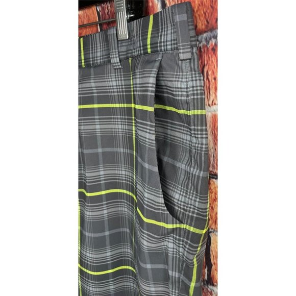 Nike Tartan Plaid Flat Front Golf Shorts Men’s Size 36 Grey Green 648319-060 - Picture 3 of 4